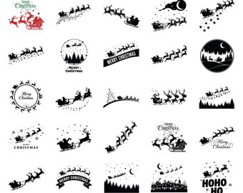 Christmas Night Svg Png , Santa Sleigh SVG, Snowman Svg Scene, Reindeer ...