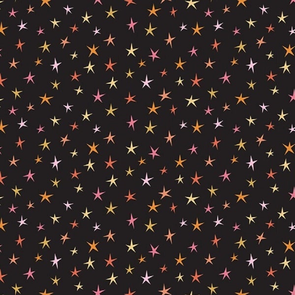 Sparkly Stars Black - Kitty Loves Candy - Lori Woods - Poppie Cotton - Fabric 100% Quilters Cotton