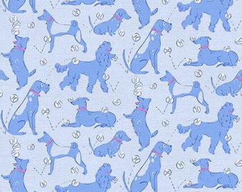 Tennis Ball Dogs Light Blue - Country Club Canines - Krissy Mast - Paintbrush Studio Fabric 100% Quilters Cotton -  120-24739