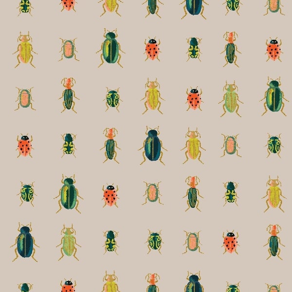 Beetles & Bugs Khaki METALLIC - Curio - Anna Bond Rifle Paper Co - Cotton + Steel - 100% Quilters Cotton RP1105-KH2M