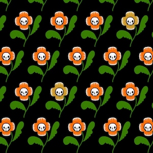 Skull Flowers Black - Witchy Ways - Cori Dantini - Freespirit Fabrics 100% Quilters Cotton PWCD144-BLACK