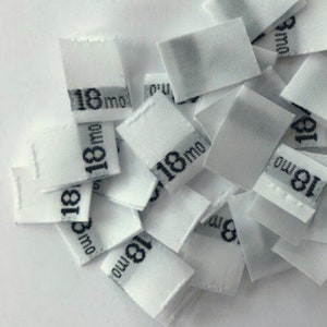 Woven Size Labels - 18 month -  Set of 30 labels