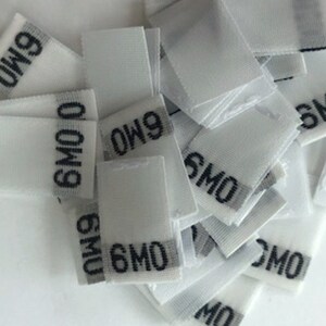 Woven Size Labels - 6 month -  Set of 30 labels