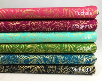 Fuchsia Magenta Jade Jungle Teal Midnight METALLIC -  Moody Blooms - Create Joy Project - Moda - 100% Cotton Quilting Fabric