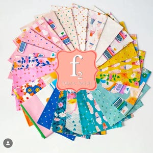May include: A circular arrangement of fabric swatches in various colors and patterns. Designs include ice cream cones, hearts, and floral prints. The image features a pink logo with the text "f2 fabric fetish".