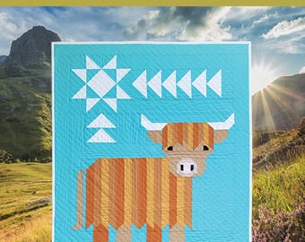 Patrón de colcha Cattle Call: una colcha de vaca de las Tierras Altas - Art East Quilting Co - Scrap Friendly