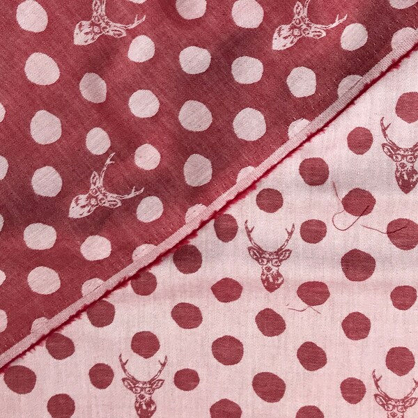 Buck Jacquard Rot - Echino - Kokka Japanischer Importierter Stoff - KOKEKXA - REVERSIBLE Fabric