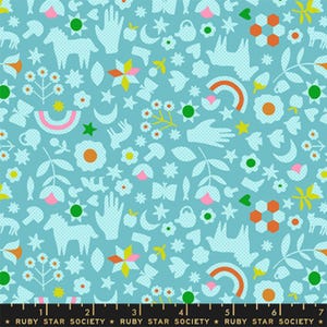 Little Luck Turkos - Kattlur - Alexia Abegg - Ruby Star Society Tyg - Moda 100% Quilters Bomull RS4131-15