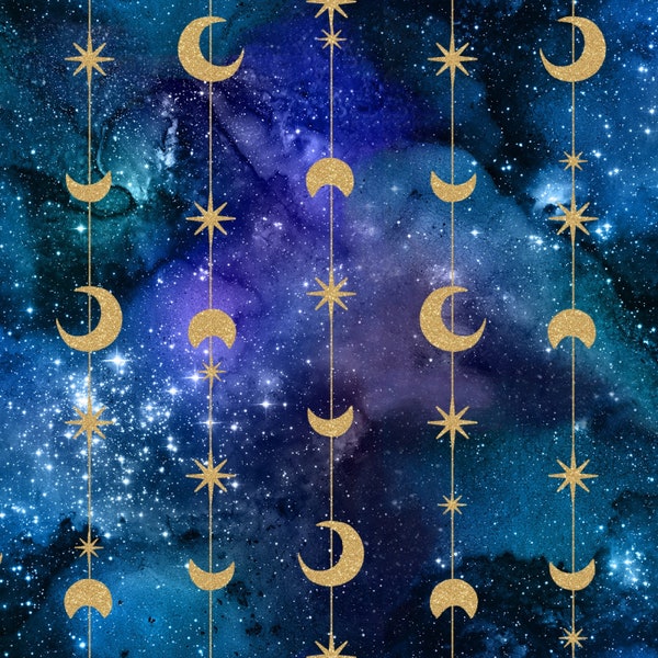 Magi Stars & Moons METALLIC  - Magical Galaxy - 3 Wishes Fabric 100% Quilters Cotton