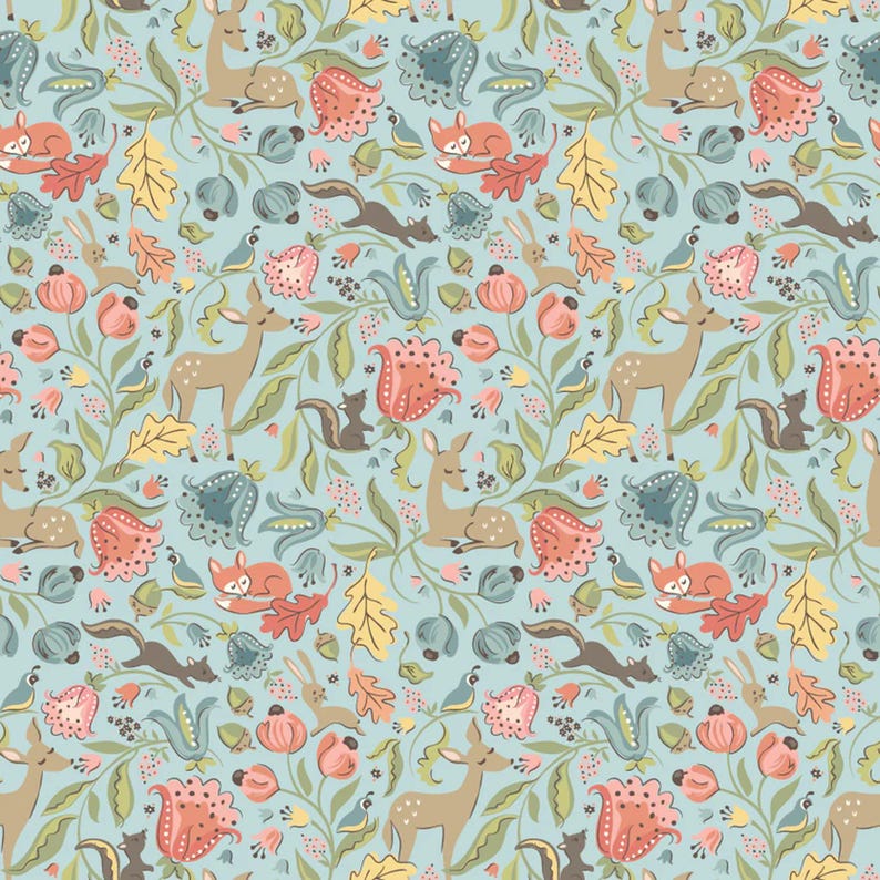 Deer Meadow Lite Teal - Wildwood Dwellings - Sheri McCully - Poppie Cotton - Tyg 100% Quilters Cotton WW25101 bild 3