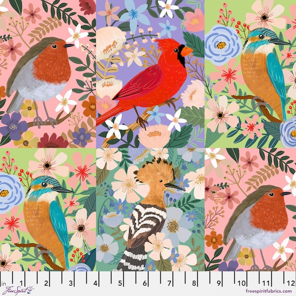 Beautiful Birds Multi PANEL - Bird Garden - Mia Charro - Freespirit Fabrics 100% Quilters Cotton