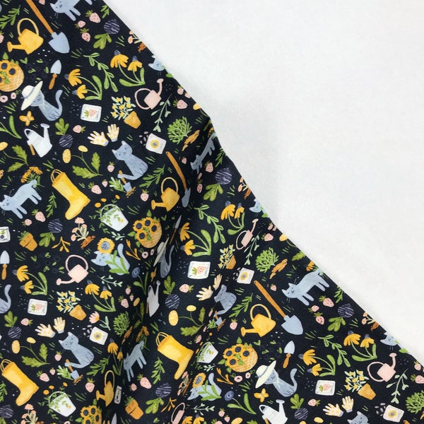 Gardening Cats - Meant to Bee - Clara Jean - Dear Stella Fabric - Quilters Cotton - STELLA-DCJ1882  NAVY