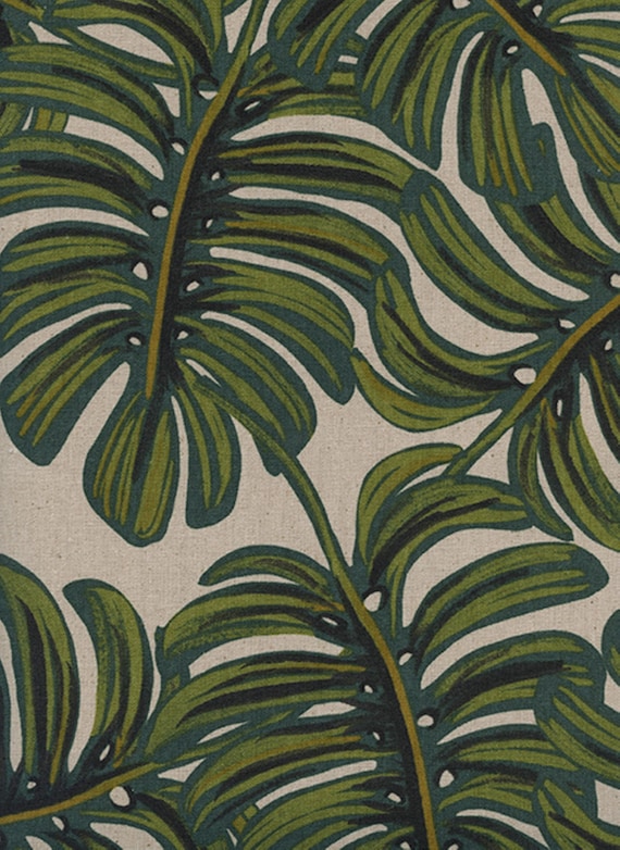 Monstera Natural -  Cotton/Linen CANVAS - Menagerie - Anna Bond Rifle Paper Co - Cotton + Steel - 8039-12 Per Continuous Half Yard