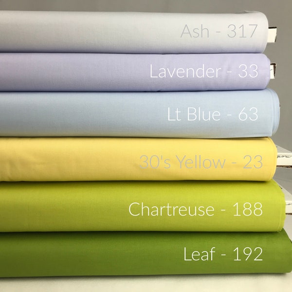 Ash Lavender Lt Blue 30's Yellow Chartreuse Leaf - Bella Solids - Moda - 100% Cotton Quilting Fabric Yardage