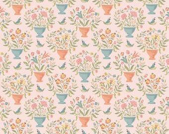 Macetas con flores ruborizadas - Wildwood Dwellings - Sheri McCully - Algodón Amapola - Tela 100% algodón acolchado WW25117