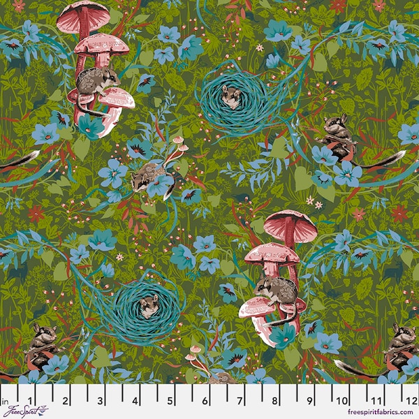 Masked Bandits Green - Land Art 2 - Odile Bailloeul - 100% Quilters Cotton