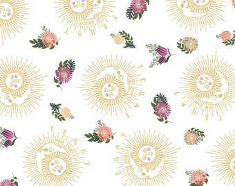 Celestial White METALLIC  - Moonlight - Jennifer Ellory - 3 Wishes Fabric 100% Quilters Cotton