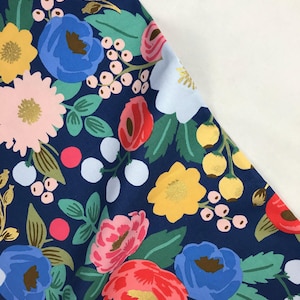 Vintage Bloom Blue METALLIC -  Cotton/Linen CANVAS - Vintage Garden - Anna Bond Rifle Paper Co - Cotton + Steel