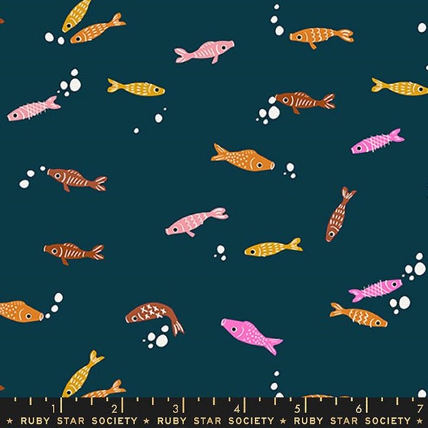 Fishies Peacock - Koi Pond - Rashida Coleman Hale - Ruby Star Society Fabric - Moda 100% Quilters Cotton