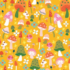 Mushroom Field Gold - Susie Sunshine - Amanda McGee - 3 Wishes Fabric 100% Quilters Cotton