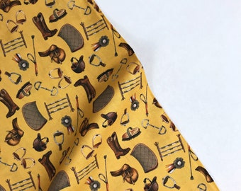 Everything but the Horse Mustard - Horse Fabric Fox Hunting Equestrian - Hunter Jumper Show Jumping Tack - 100% Quilters Cotton