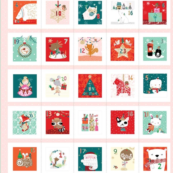 Partytime Christmas Advent Calendar METALLIC 24 Inch Panel - Stephanie Thannhauser - Dashwood Studio - Quilters Cotton - ADVENT1851