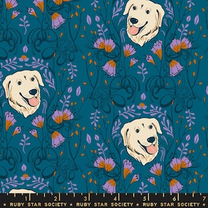 Golden Garden Teal - Dog Park - Sarah Watts - Ruby Star Society - Moda - 100% Cotton Quilting Fabric Yardage