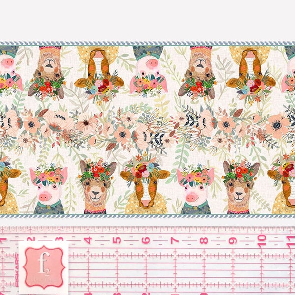 Farm Arrangements Border Ivory PANEL 11"x44" - Farm Friends - Mia Charro - Freespirit Fabrics 100% Quilters Cotton - Sold by the 11" Row