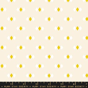 May include: A seamless pattern featuring a repeating design of white and yellow diamonds on a cream background.