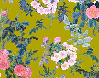 Rose Blooms Chartreuse - Rosa - Adriana Picker - Figo Fabrics - 100% Quilters Cotton DP91153-70