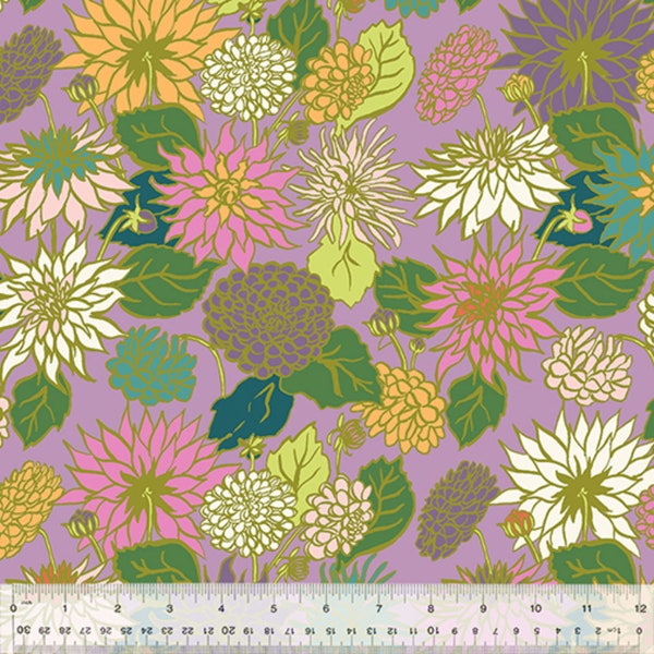 Dahlia Love Lilac ORGANIC - In the Garden - Jennifer Moore -  Windham Fabrics - Organic Quilters Cotton