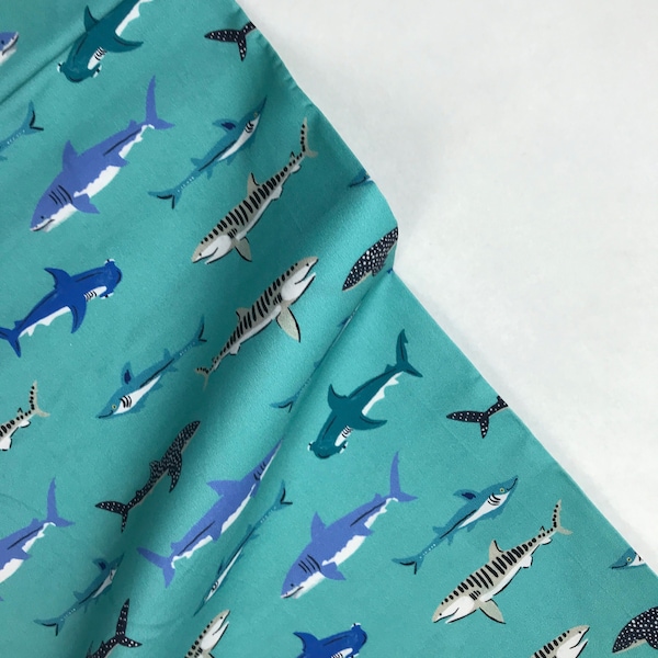 Sharks - Aquatic Paradise - Louise Cunningham - Dashwood Studio - Quilters Cotton - 2100-AQUA