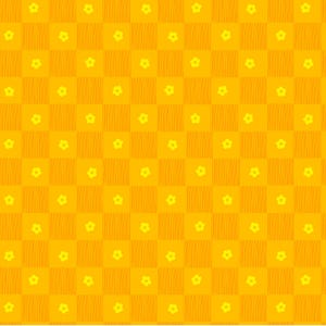 May include: A seamless pattern featuring a yellow background with a checkered pattern of small yellow flowers. The flowers are arranged in a grid pattern, with each flower centered in a square.