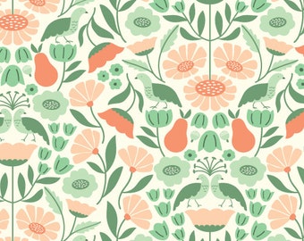 Victorian Afternoon Pink Salmon - Park Life - Elizabeth Olwen - Cloud 9 Organic Cotton
