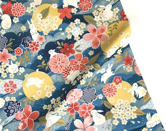 Moon Main Floral Navy - Moon Rabbit - Paintbrush Studio Fabric 100% Quilters Cotton 120-14901