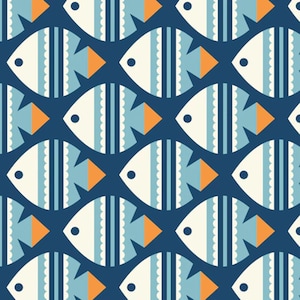 Fish ORGANIC CANVAS - Ocean Motion - Roucoucou - Cloud 9 Fabrics - 100% ORGANIC Cotton Canvas 227849