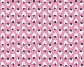 Strawberries Pink White - Fruity - Maja Faber - Paintbrush Studio Fabric 100% Quilters Cotton -  120-19892