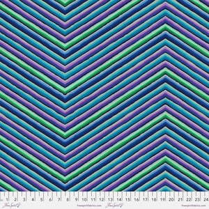 May include: A repeating pattern of blue, green, and purple chevron stripes. The stripes are drawn with a slightly textured, hand-drawn look.
