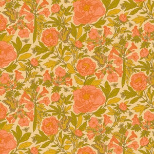 Peonies Dew - Mustard Beetle -  Birch ORGANIC Fabric -  100% Organic Cotton Poplin MBH-11-DEW