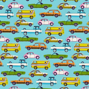 Traffic Blue - Drivin&#39; Down 9 - Lysa Flower - Paintbrush Studio Fabric 100% Quilters Cotton