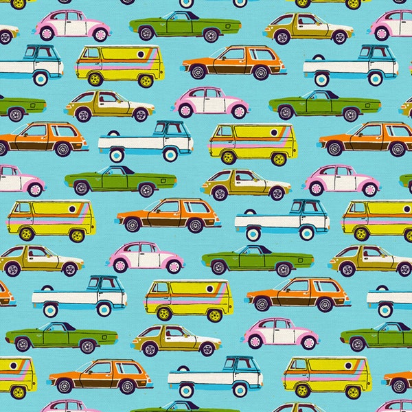 Traffic Blue - Drivin' Down 9 - Lysa Flower - Paintbrush Studio Fabric 100% Quilters Cotton