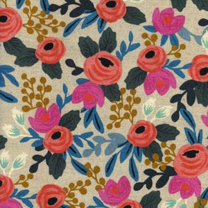 Rosa Floral Natural -  Cotton/Linen CANVAS - Les Fleurs - Anna Bond Rifle Paper Co - Cotton + Steel - AB8012-012