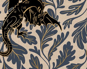 Dragon Lair Smoke METALLIC Cotton/Linen CANVAS - Fireglow - Sarah Watts - Ruby Star Society - Moda - RS2138-16LM