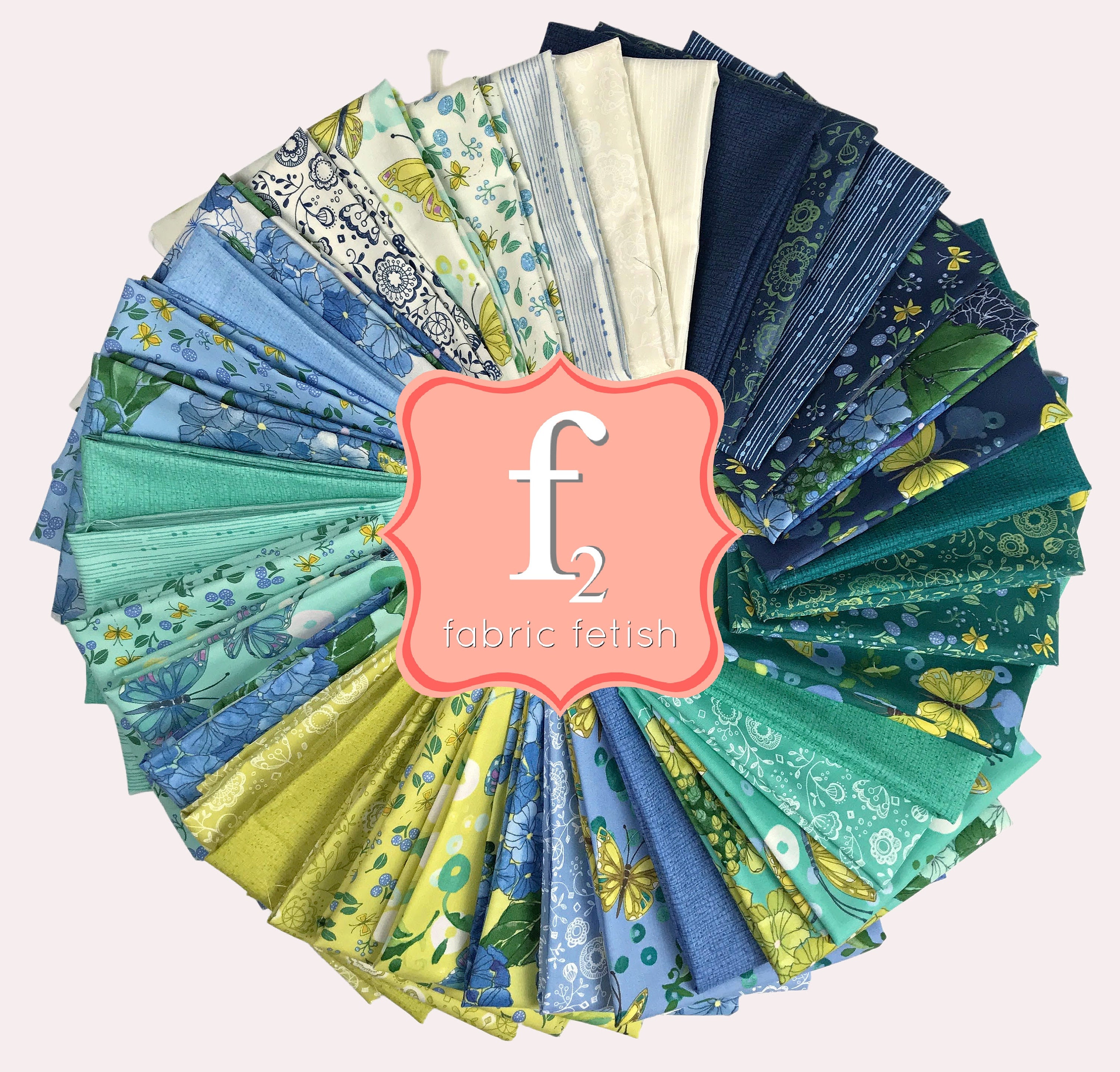 Cottage Bleu - 38 Piece Fat Eighth 8th - Fat Quarter Bundle - Half
