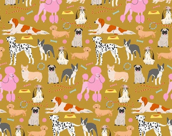 Dog Days Gold - Dog Days - House Designer - Dear Stella Fabric - STELLA-DFG2834  GOLD Quilters Cotton