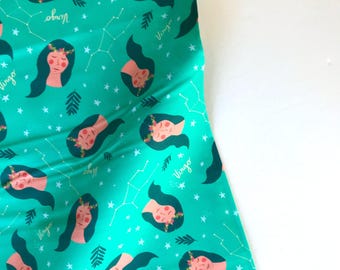 Virgo Dark Aqua - Astrology - Juliet Meeks - Paintbrush Studio Fabric 100% Quilters Cotton
