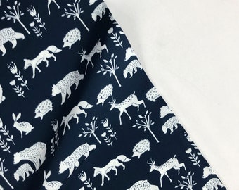 Nature Walk Navy Bear Deer Fox Rabbit - Simple Life -  Monaluna ORGANIC Fabric -  100% Organic Cotton Poplin SL-07-BLT