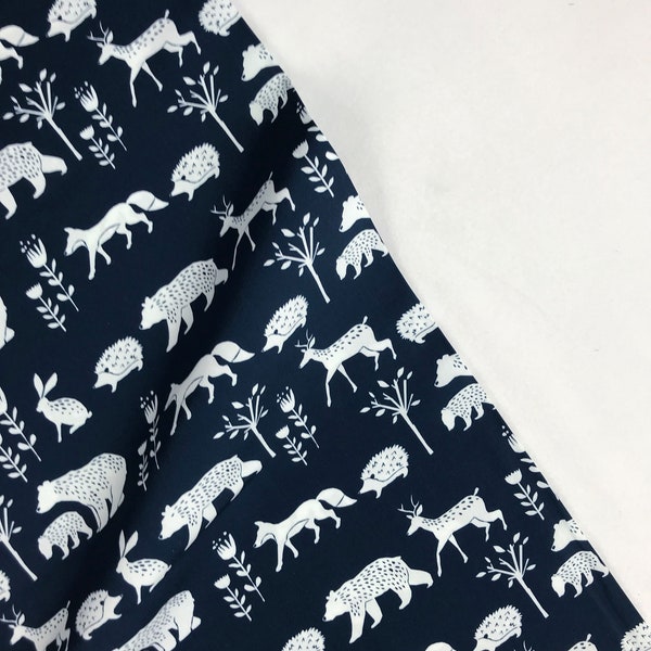 Nature Walk Navy Bear Deer Fox Rabbit - Simple Life -  Monaluna ORGANIC Fabric -  100% Organic Cotton Poplin SL-07-BLT