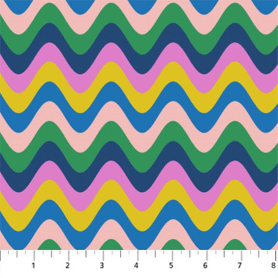 Rainbow Waves Blue Multi - Magic Garden - Josephine Kimberling - Figo Fabrics - 100% Quilters Cotton