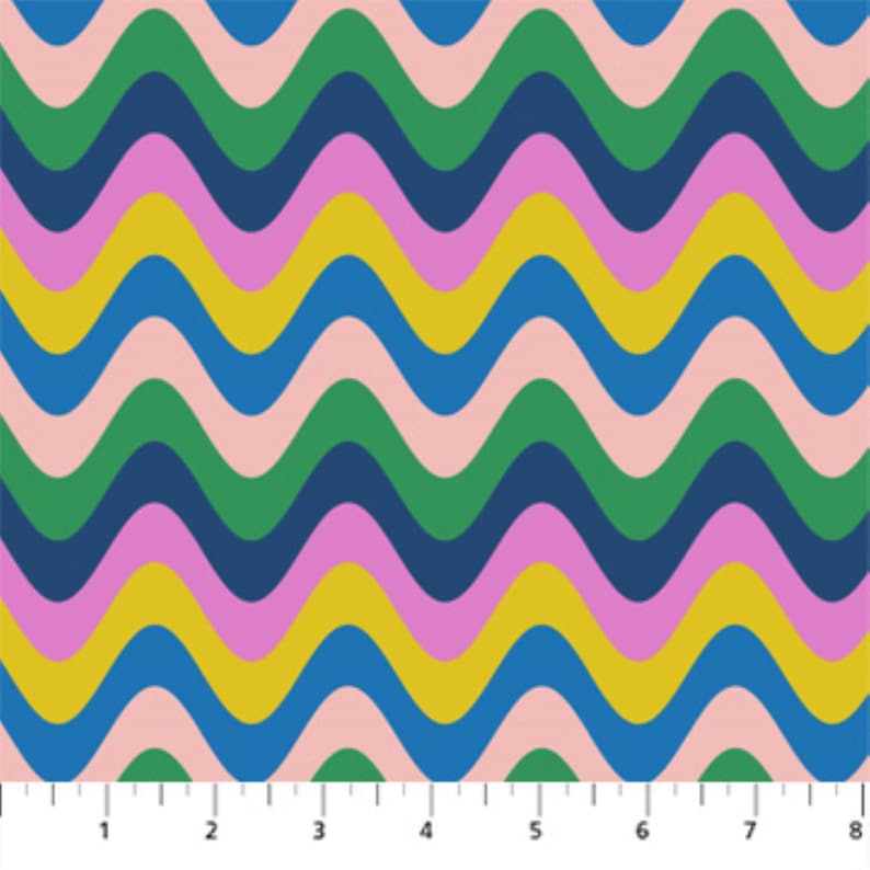 Rainbow Waves Blue Multi - Magic Garden - Josephine Kimberling - Figo Fabrics - 100% Quilters Cotton image 1